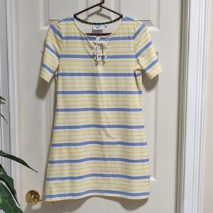 HIHO Women's Striped T-Shirt Dress w/Rope Tie Front Knee Length Size Medium